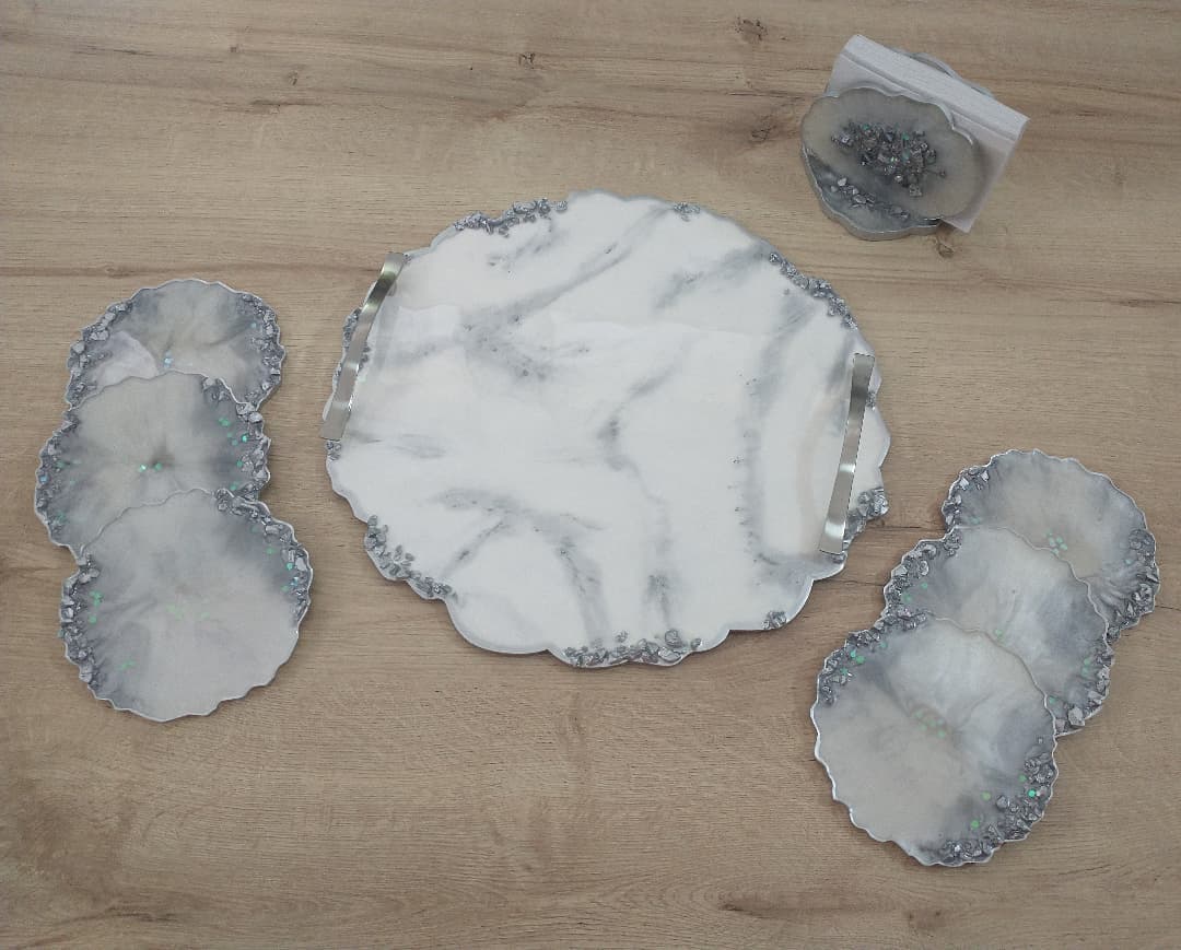 Table Runner — Marble Silver - View 12