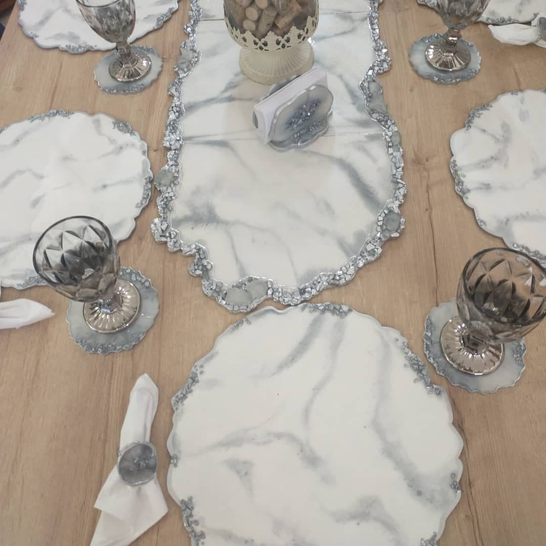 Table Runner — Marble Silver - View 10