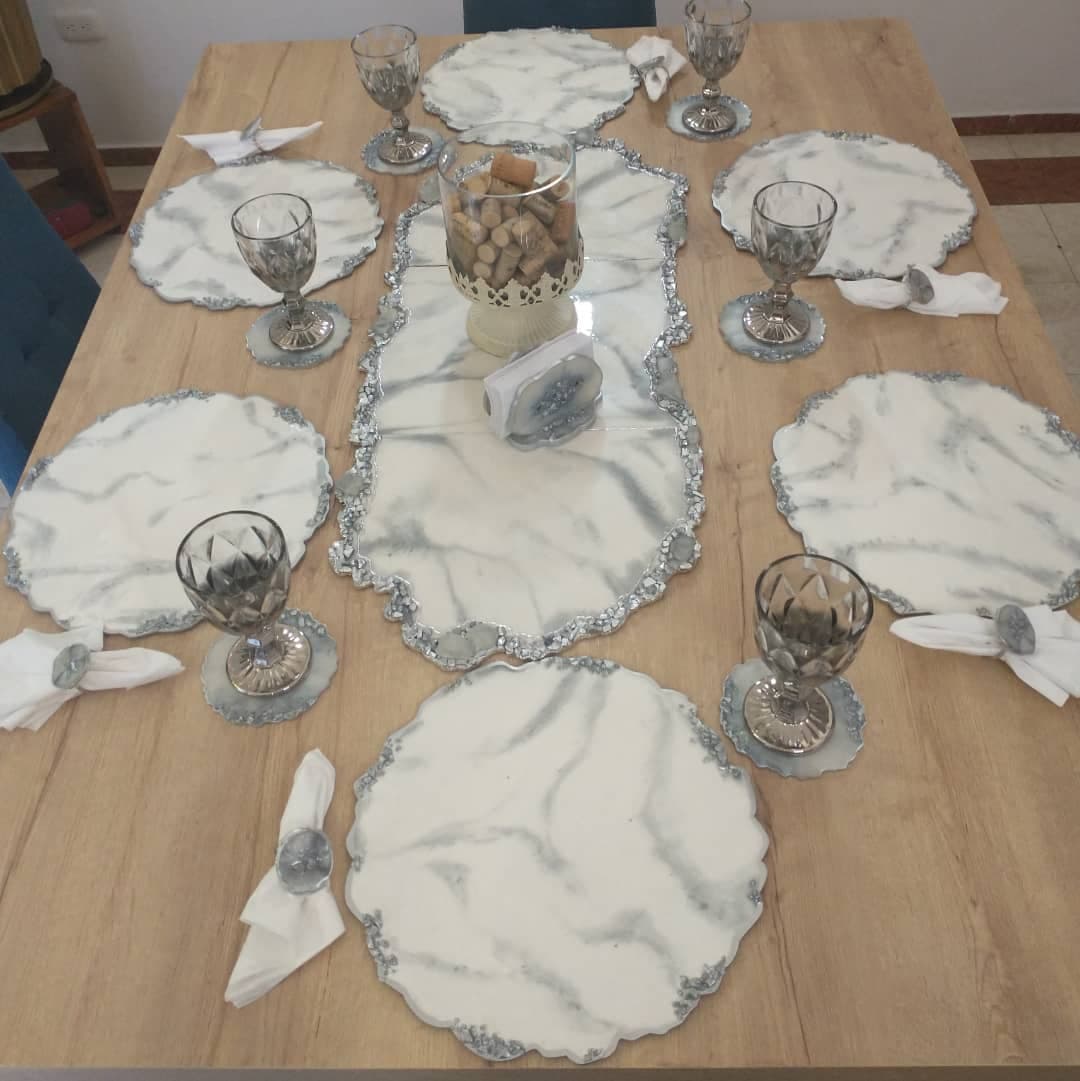 Table Runner — Marble Silver - View 6