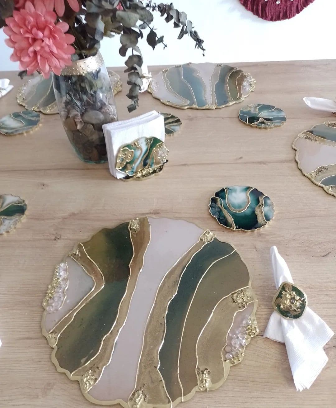 Napkin Ring Set — Geode Green