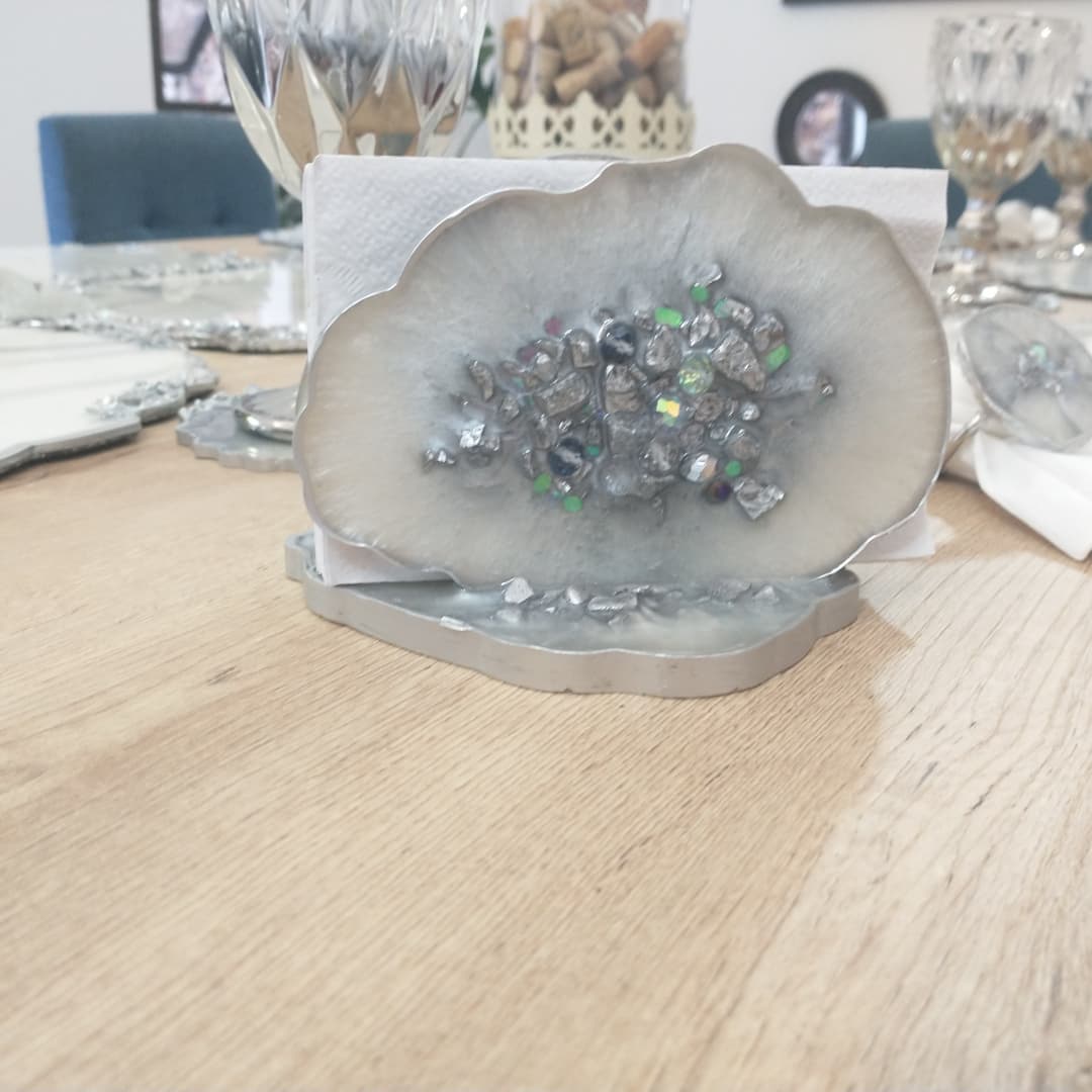 Servilletero Marmolado Silver