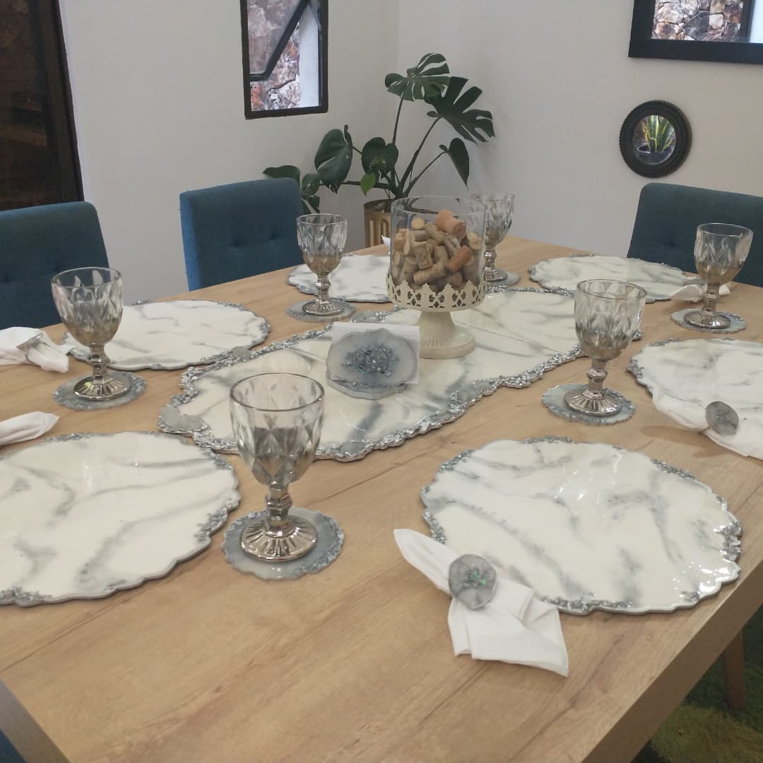 Set de Mesa MARMOLEADO Silver Geoda